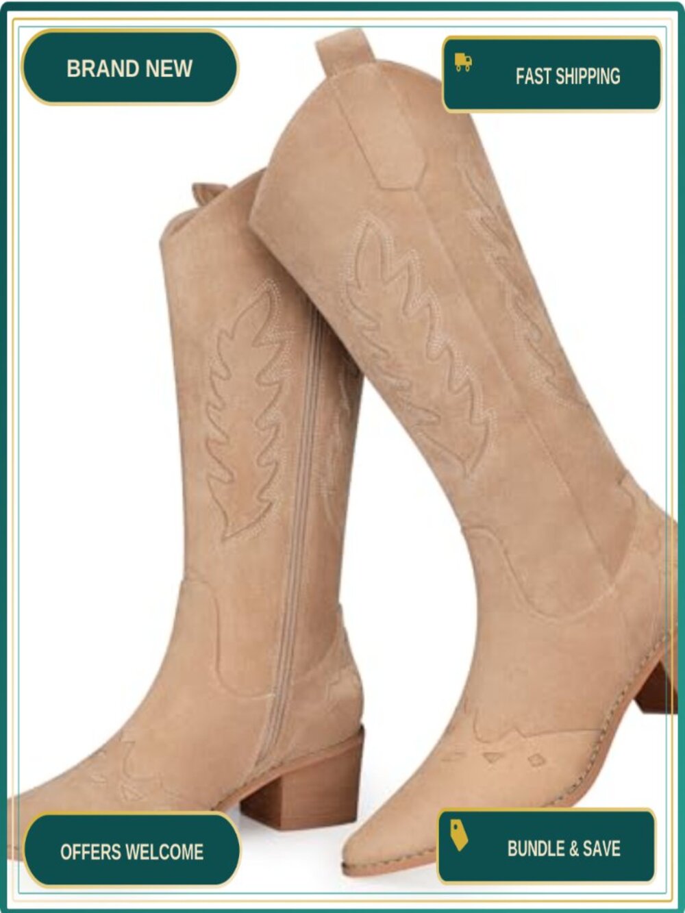 Suede Knee High Cowboy Boots Women Comfortable Tall Western Boots Zipper Low